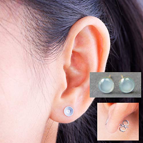 OBSEDE 200 Pieces Stainless Steel Earrings Posts Flat Pad (5 Size) with 200 Pieces Earring Plugs Backs for Earring Making Findings, Total 100 Pairs, Golden and Silver Color