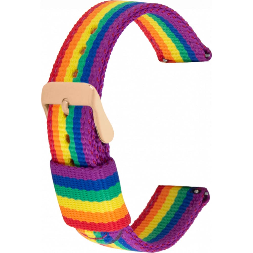 Toff London Ladies Rainbow Textile Watch Strap, Quick Release with Rose Gold Metal Buckle, Band Width 18mm