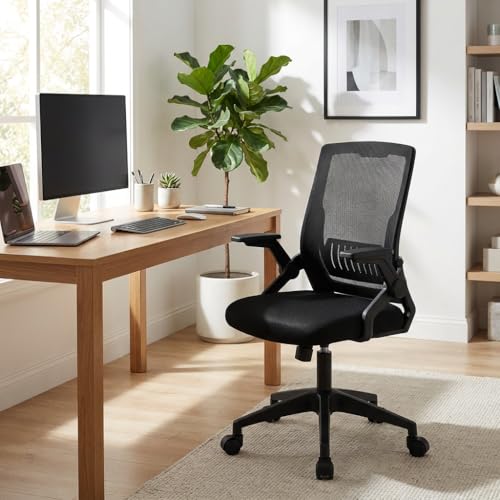 VIDITA Silla Escritorio con Respaldo de Malla Transpirable Color Negro | Silla de Oficina ergonómica-Cojín relleno de látex Ajustable Reposabrazos Sillas Ergonómicas para Escritorio Home Office