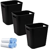 UUJOLY Small Bathroom Trash Can with Bags Garbage Can, 3 Pack, Black | Plastic Wastebasket Garbage Bins + 4 Rolls Trash Bags for Kitchen, Laundry Room, Office, Kids Room, Dorm, RV, 3.5 Gallon