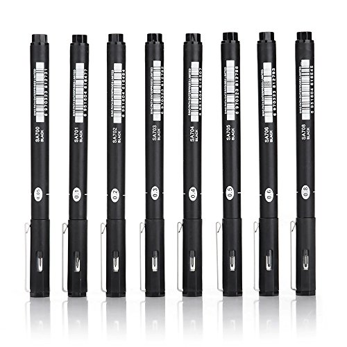 Sipa 8-Piece Ultra Fine Black Ink Pen Set, Fine Line Drawing Pen for Illustration, Sketching, Drawing, Writing.