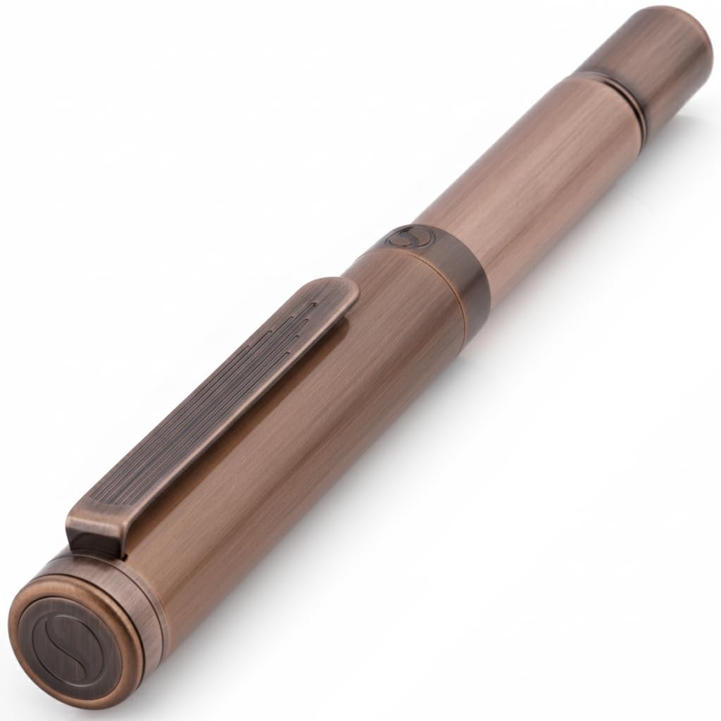 Scriveiner EDC Luxury Rollerball, Stunning Heavy Pocket Pen, Hand Brushed Copper Finish, Cool Writing Instrument for Men, Women, German Schmidt Refill, Nice Fancy Office Designer Set