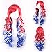 OMORFIEER Long Wavy Wigs for Women American Flag Wig 4th of July Costume Wig Red White and Blue Wigs