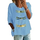 Chicyoo Summer Tops for Women Casual Tops Office Elegance Polyester Tee with Floral Dragonfly Design Comfort Fit Blouse