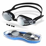 Mirrored Swim Goggles, Amazer Clear Swimming Goggles Swim Mask with Clear Vision Anti Fog UV Protection No Leak Come Easy to Adjust with Free Protection Case for Adult Men Women Youth Junior (Black)