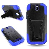 CoverON® HYBRID Dual Heavy Duty Hard BLACK Case and Soft BLUE Silicone Skin Cover w/ Kickstand for HTC ONE SV LTE VERIZON / SV CRICKET BOOST MOBILE / VL [WCM745]