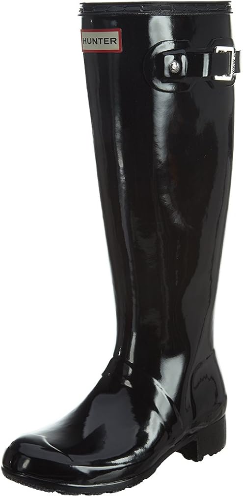 black patent hunter wellies