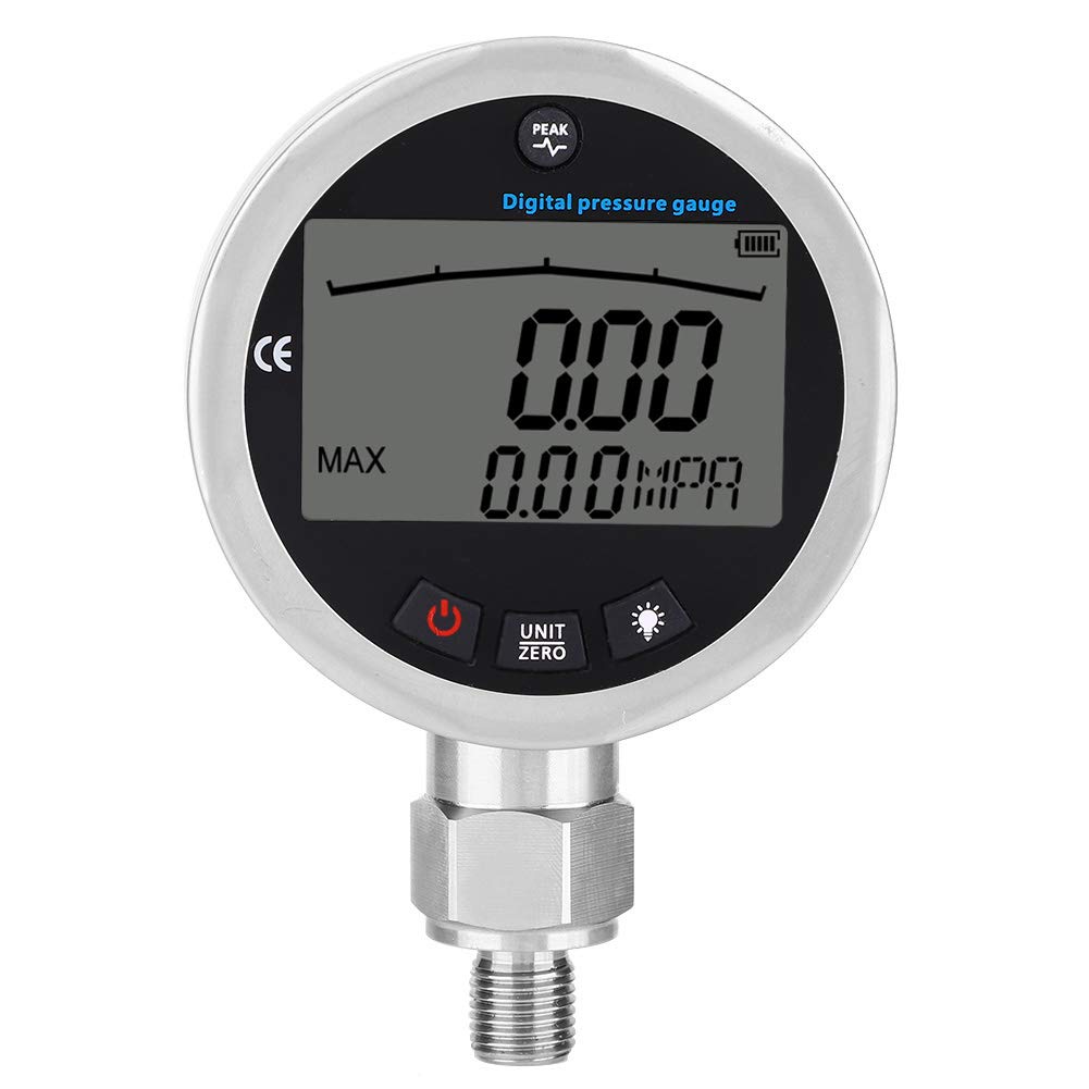 Digital Pressure Gauge, Akozon Digital Hydraulic Pressure Gauge Stainless Steel 400BAR 0-40Mpa 10000PSI with G1/4 Connector Water Gas Oil Measuring