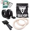 PULLUP & DIP Premium Turnringe Holz, Gym Rings Gymnastikringe, Turnerringe für Calisthenics, Breite Befestigungsgurte mit Markierungen + Türanker + Transportbeutel + eBook
