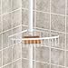 mDesign Bathroom Shower Storage Tension Caddy for Organizing and Containing Soap, Shampoo, Conditioner, Body Wash, Lotion, Wash Cloths, Razors, Foot Scrubbers, Loofahs, Pumice Stones – Pearl White