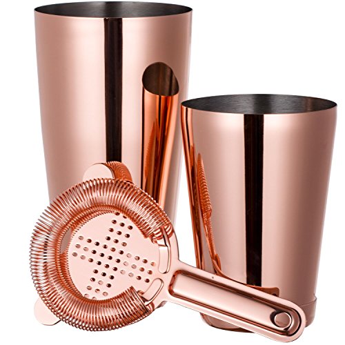 HOMEKEROS Kupfer Boston Shaker: 3-teilig Set: 550ml&750ml Profi Edelstahl Cocktail Set & Barsieb – Bild 4
