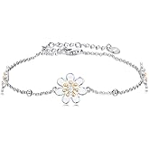 Cargari Sunflower Bracelet 925 Sterling Silver Daisy Sunflower Charm Bracelet Sunflower Jewelry for Women