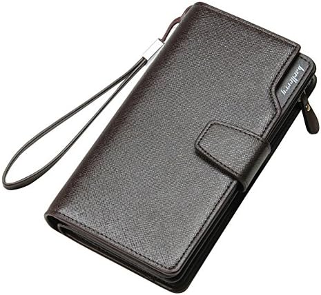 IU COMP BAELLERRY Men's Long Hasp Clutch Wallet,Coffee