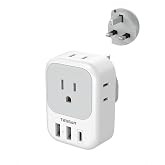TESSAN US to UK Plug Adapter, Type G Travel Converter | 3 USB Charger(1 USB C Port), 4 Outlets, USA to Ireland Qatar Hong Kong England Scotland Kenya Dubai London British