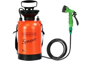 CLICIC 1.3 Gallon Pressure Sprayer with 7 Spray Modes, Camping Shower with Removable Hose and Shower Head, for Camping Outdoor Traveling Hiking and Pet Bath, 5L, Red