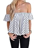 BOBIBI Women's Blouse Off Shoulder Striped Summer Casual Shirt Tops