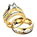 FlameReflection His and Hers Stainless Steel Women's Yellow Gold Plated Princess CZ Wedding Couple Ring Bridal Set & Titanium High Polish Princess CZ Men's Wedding Engagement Ring