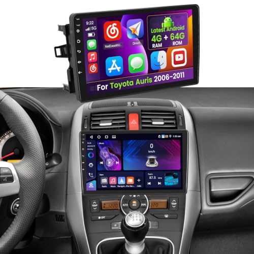 Inefala 4+64G Car Radio for Toyota Auris 2006-2011 Android 15 with Wireless Carplay and Android Auto, 9'' Radio Screen with Bluetooth 32EQ GPS FM/RDS SWC AHD Reverse Camera