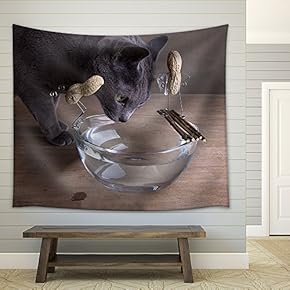 Simple Things Series - Two Peanuts Going to Swim with Thirsty Cat - Fabric Wall Tapestry Home Decor - 51x60 inches