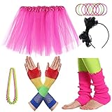 JustinCostume Girls' 80's Accessories Headwear Skirt Leg Warmers Gloves Pink A