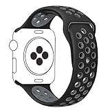 Aokon Apple Watch Band 38mm, Soft Silicone Replacement Wrist Strap for Apple Watch Series 2, Series 1, Nike+, S/M Size (38MM, Black / Gray)