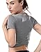 Campeak Women's Yoga Gym Crop Top Compression Workout Athletic Short Sleeve Shirt Grey