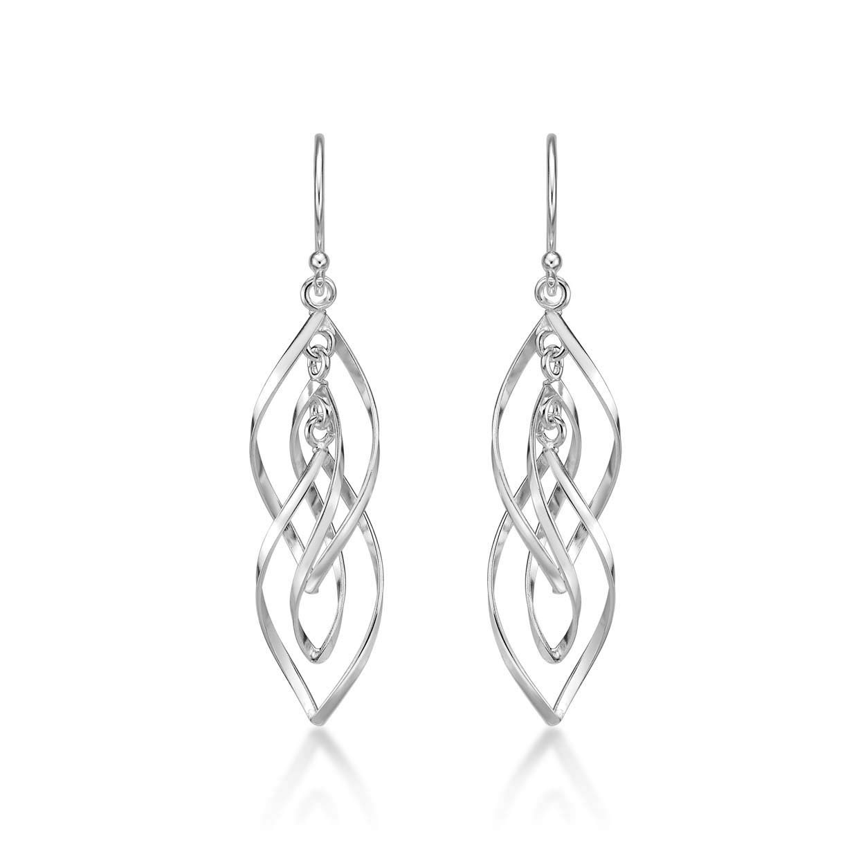 Diamond Treats Dangling 925 Sterling Silver Earrings. The Twirling Long Spiral Sterling Silver Drop Earrings with Fish-hook backs are a Lovely Gift for Women