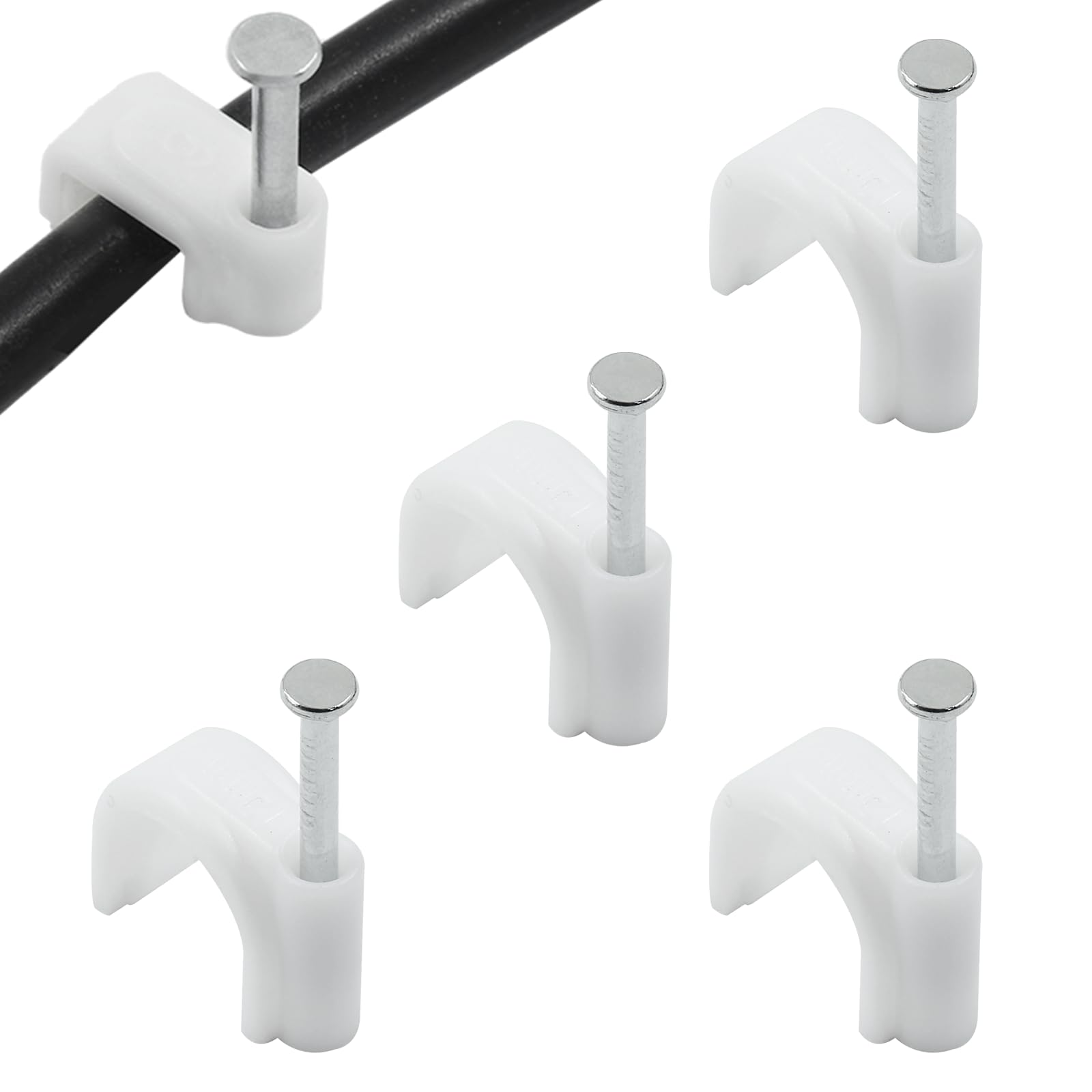 Photo 1 of Rierdge 100 Pieces Half Clamps J-Hook with Nail, 1/2 inch White Pex Support Holder for Tubing Pipe Fixing Wire 12mm
