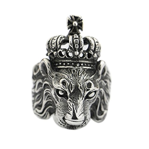 Lisnion handmade 925 sterling silver crown lion king mens biker r…