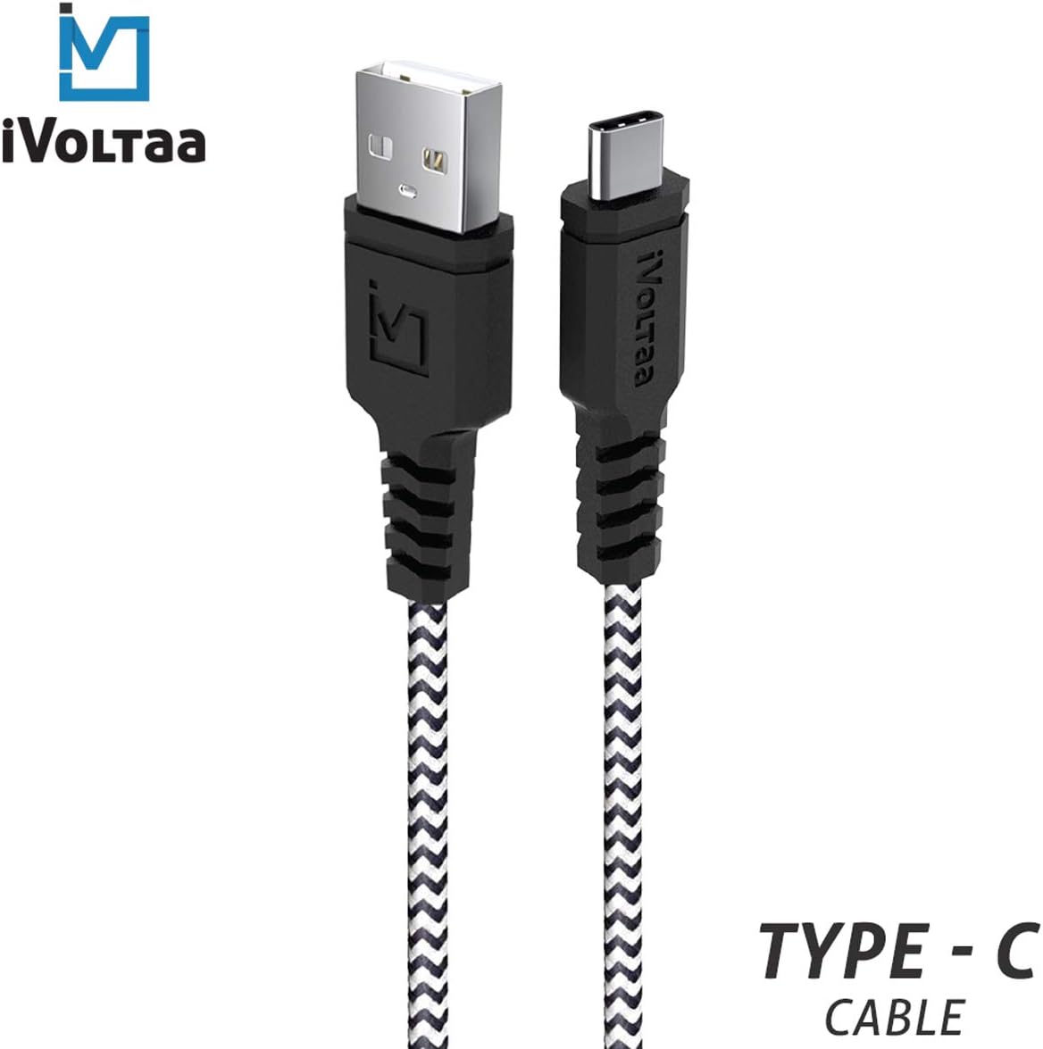iVoltaa Rugged MK2 Tough Unbreakable Braided Type C USB-C Cable 1.5 Meter (White & Black)