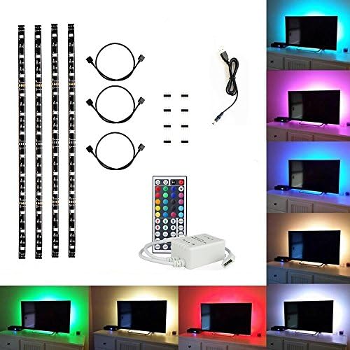 Tian Guan LED Strip Lights 5050 Waterproof IP65 5m 120leds 5v TV Lighting Color Changing Kit Lamp LED Tape Lights 50cm×4 for TV Background, HDTV, Desktop PC, Computer, Car, Festival Decoration,Black