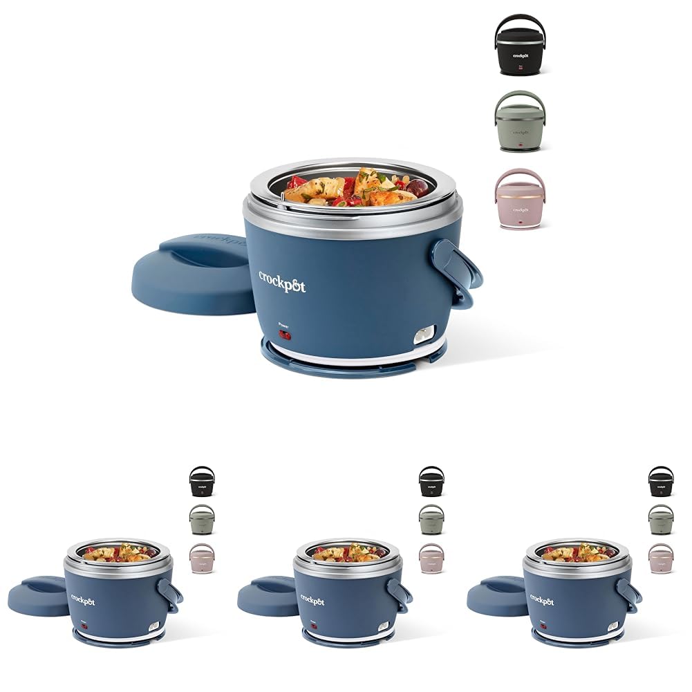 Crock-Pot 20-Ounce Electric Lunch Box,Portable Food Warmer,Faded Blue,Perfect for Travel,Car,On-the-Go,Keeps Food Warm,Spill-Free,Dishwasher-Safe,Ideal Gift for Men and Women,(Pack of 4) Image