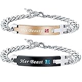 Meidiya Stainless Steel True Love Mens Womens Couples Bracelet/Lover Bracelet Set (2pcs) (His Beauty Her Beast)