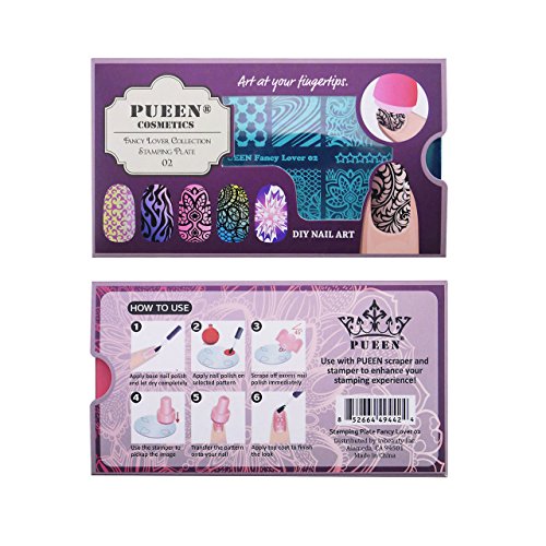 PUEEN Nail Art Stamping Plate - Fancy Lover 02 - 125x65mm Unique Nailart Polish Stamping Manicure Image Plates Accessories Kit BH000664