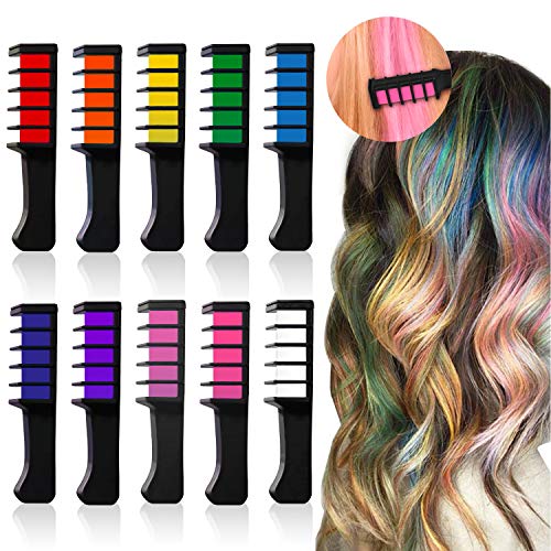 HAIR CHALKS BIRTHDAY GIRLS GIFT - 10 Colorful Hair Chalk Comb Set Washable Color for Kids Hair Dyeing Party, Cosplay