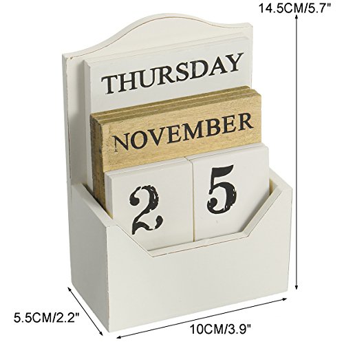 CAVEEN Vintage Wooden Block Perpetual Calendar Desk Accessory Retro Chic Rustic Any Year/Month / Day Block Calendar for Home Office Decoration Black