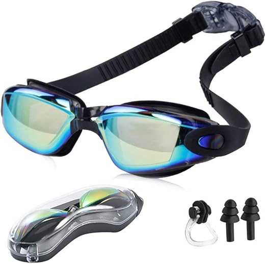 Swimming goggles with protective cover and nose clip