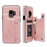 SUPWALL Galalxy S9 Wallet Case with Card Holder, Premium PU Leather Kickstand Card Slots Case, Double Magnetic Clasp and Durable Shockproof Cover for Galalxy S9 (Butterfly-Gold)