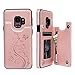 SUPWALL Galalxy S9 Wallet Case with Card Holder, Premium PU Leather Kickstand Card Slots Case, Double Magnetic Clasp and Durable Shockproof Cover for Galalxy S9 (Butterfly-Gold)