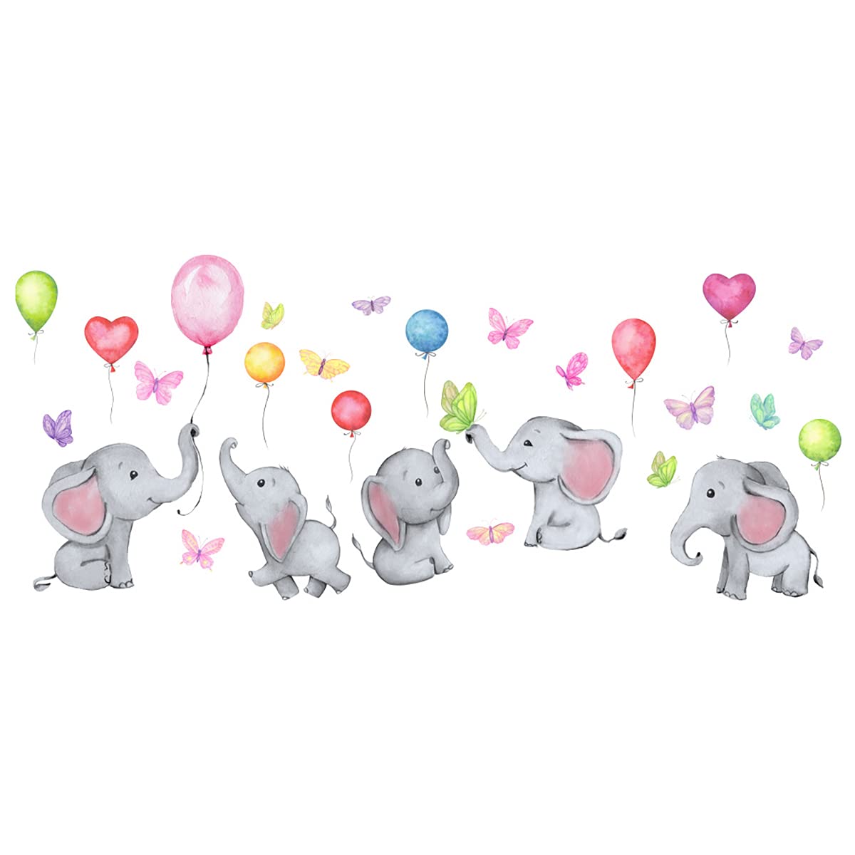 ZHANGTING Elephant RABIT Balloon Butterfly Wall Stickers, Removable Cute Animals Wall Decor Stickers Wall Decals, for Baby Kids Room TV Wall Kitchen Nursery Party