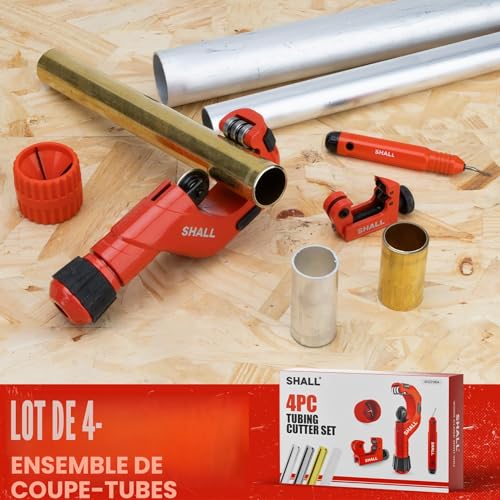 SHALL 4PC Tubing Cutter Set，Heavy-Duty Pipe Cutter Ø 6-50mm, mini Cutter Ø 3-22mm, with 2 deburring Tools, Suitable for PVC/Aluminum/Copper