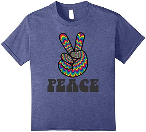 Kids FINGER PEACE SIGN PSYCHEDELIC HIPPIE VINTAGE SITDOWN T-SHIRT 12 Heather Blue