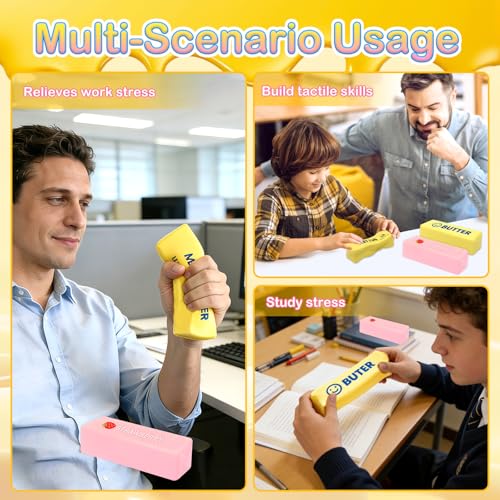 2Pcs Butter Strawberry Toy, Slow Rebound Butter Stick Soft Butter Stress Relief Block Sensory Fidget Toys for Kids Adults Office Home