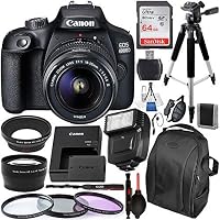 Canon EOS 4000D/Rebel T100 DSLR Camera with 18-55mm III Lens and Essential Accessory Bundle – Includes SanDisk Ultra 64GB SDXC Memory Card & Digital Slave Flash & 3PC Multi-Coated Filter Set & More