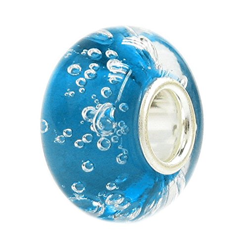 Queenberry Sterling Silver Blue Bubble Glass European Style Glass Bead Charm