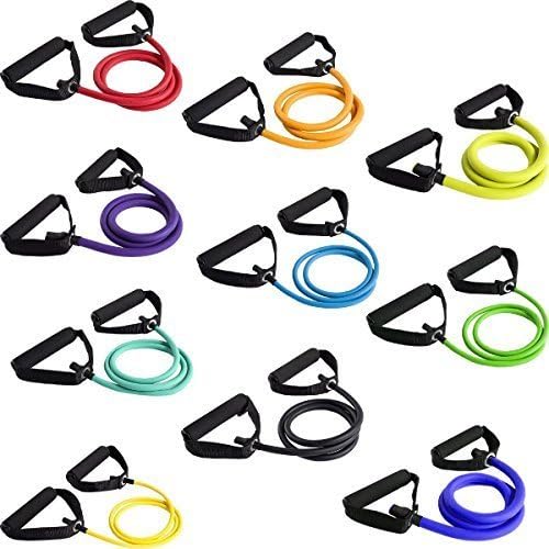 1ne Fitnessยฎ Resistance Exercise Bands Set with Handles Elastic Stretch Tubes Cords For Fitness Workout Training Heavy Duty Quality Stretching Resistance Tube Loop Band - Yellow - 15lbs