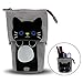 Pencil Holder, Cartoon Cute Cat Pencil Case Telescopic Canvas Pencil Pouch Multifunctional　Stationery Pen Case Box with Metal Zipper for Girls & Children (Gray)