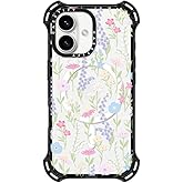 CASETiFY Bounce Case for iPhone 16 [Shockproof / 21.3 ft. 6X Military Grade Drop Protection/Compatible with Magsafe] - Pink Pastel Cute Floral - Clear Black