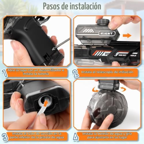 Pistola de água eletrónica para crianças adultos, pistola automática de água com luz que simula uma chama, pistola motorizada de água de longo alcance brinquedos para festas de praia na piscina para rapazes e raparigas