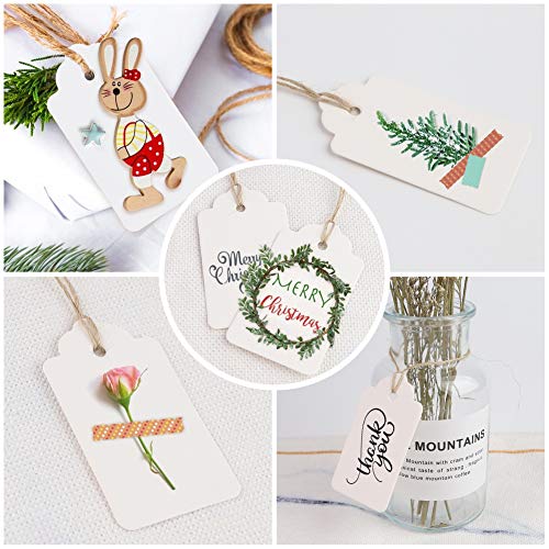 HAKACC Kraftpapier Anhänger, 200 STK. Geschenkanhänger Weiß Etiketten Kraftpapier Anhänger mit Schnur Wunschkarten für Hochzeit Weihnachten